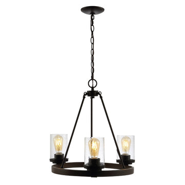 Coronet 20" 3-Light Iron/Seeded Glass Rustic Farmhouse LED Chandelier - JONATHAN Y